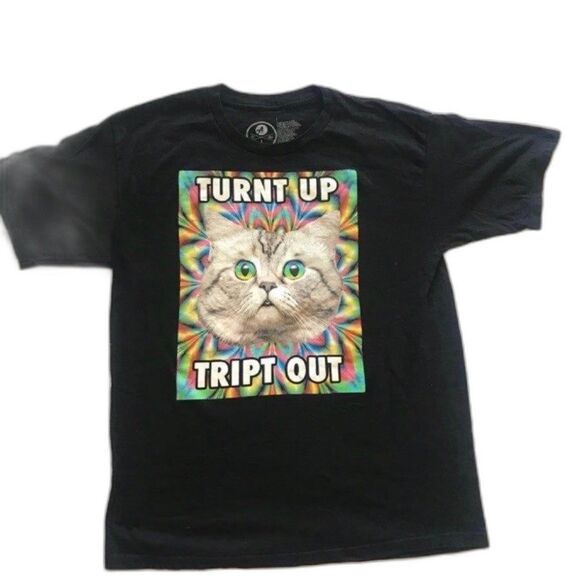 ALAB t-shirt Zumiez TURNT UP TRIPT OUT Cat Tee Skate Skateboard Mens Large EUC! - Picture 1 of 6